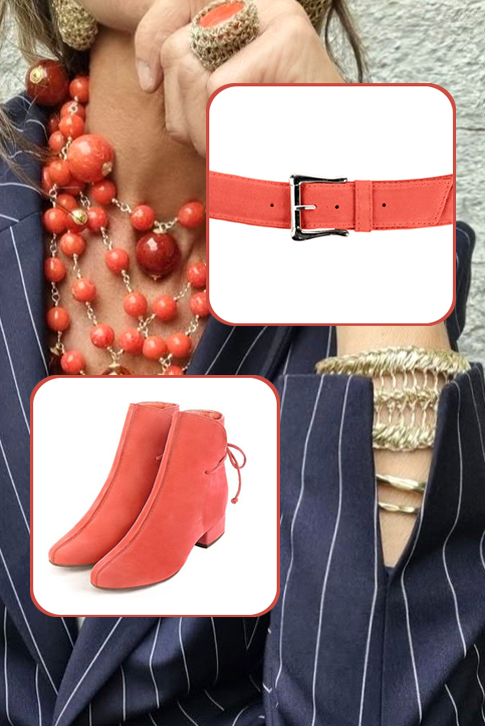 Coral orange women's ankle boots with laces at the back. Round toe. Low block heels. Top view - Florence KOOIJMAN